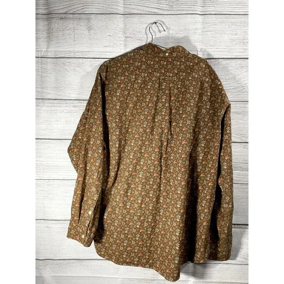 VTG Ralph Lauren Men’s Afton 100% Cotton Half Button Shirt Brown Floral • 2XL